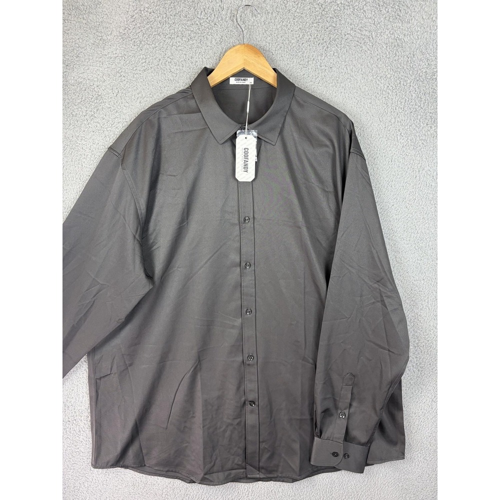 Coofandy Shirt Mens 3XL Gray Solid Stretch Dress Long Sleeve Button Front New